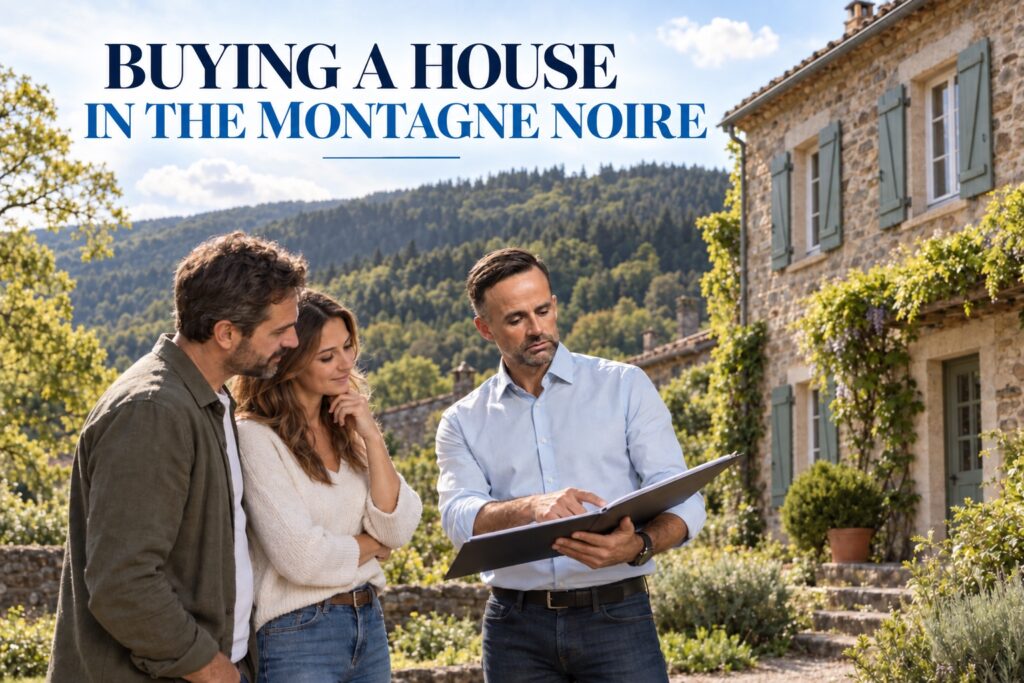 Editorial illustration of a Montagne Noire property search with Frédéric Renzini